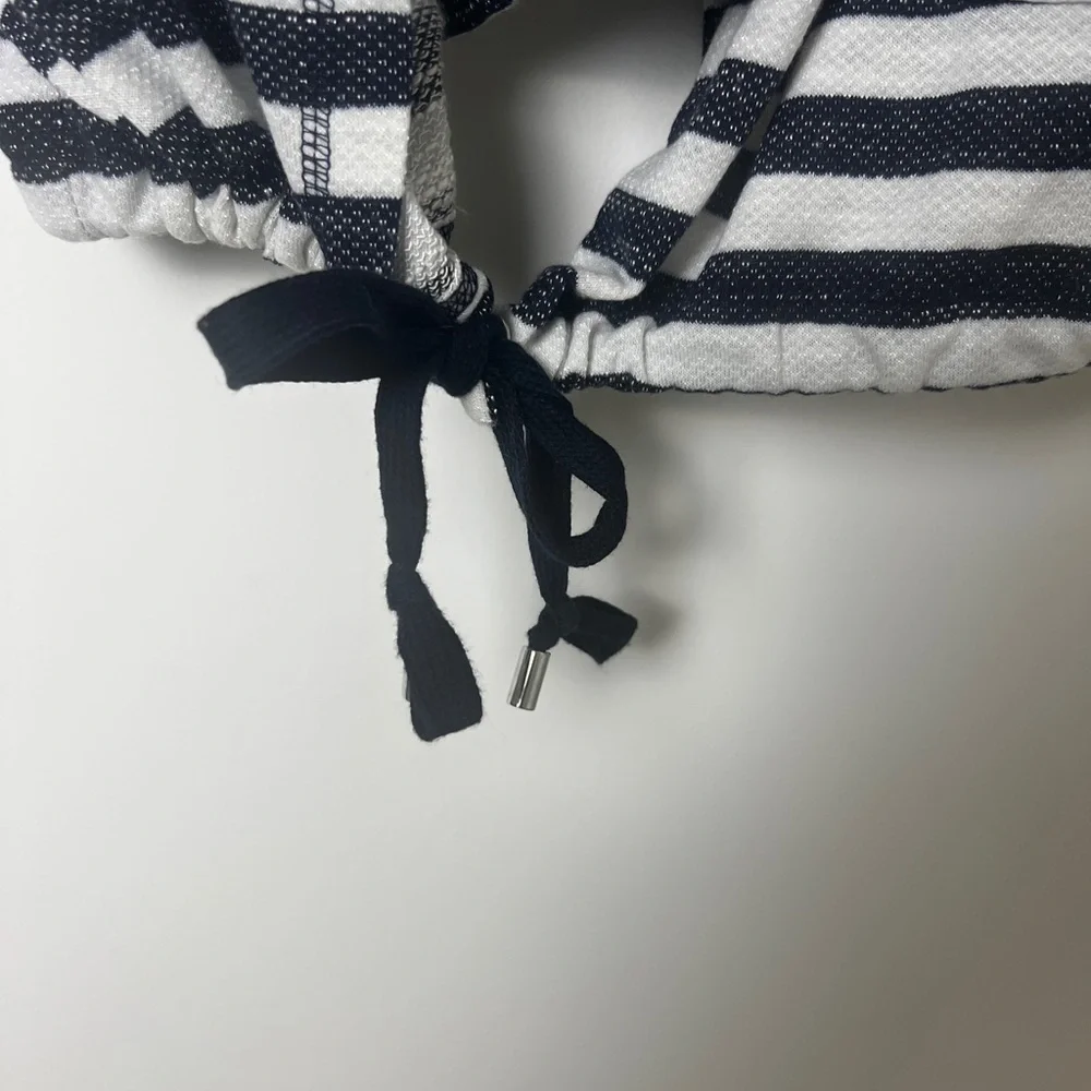 NEW Ruby Rd. Petite White & Navy‎ Nautical Stripe Hooded Open Coverup  Cardigan